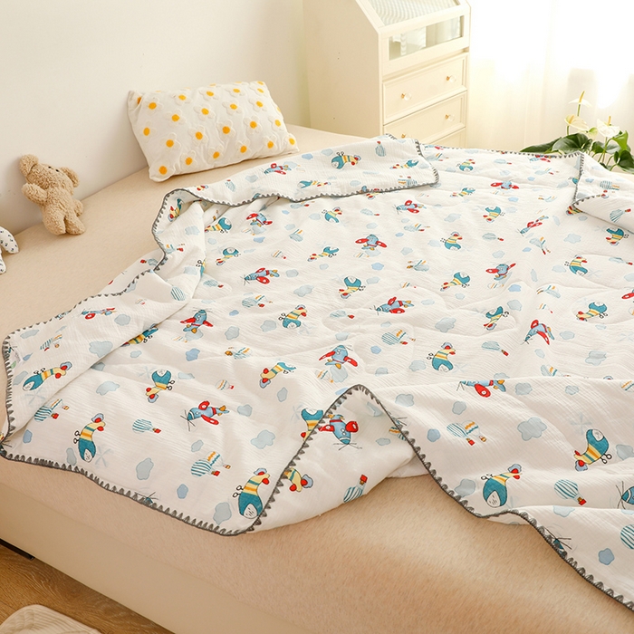 91家纺网 家纺一手货源 找家纺 十九色 2026新款婴儿纱皱布儿童贴身夏被被子被芯 滑翔机