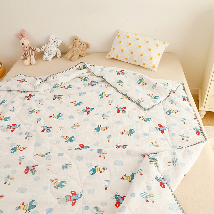 91家纺网 家纺一手货源 找家纺 十九色 2026新款婴儿纱皱布儿童贴身夏被被子被芯 滑翔机