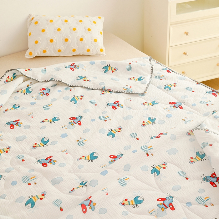 91家纺网 家纺一手货源 找家纺 十九色 2026新款婴儿纱皱布儿童贴身夏被被子被芯 滑翔机