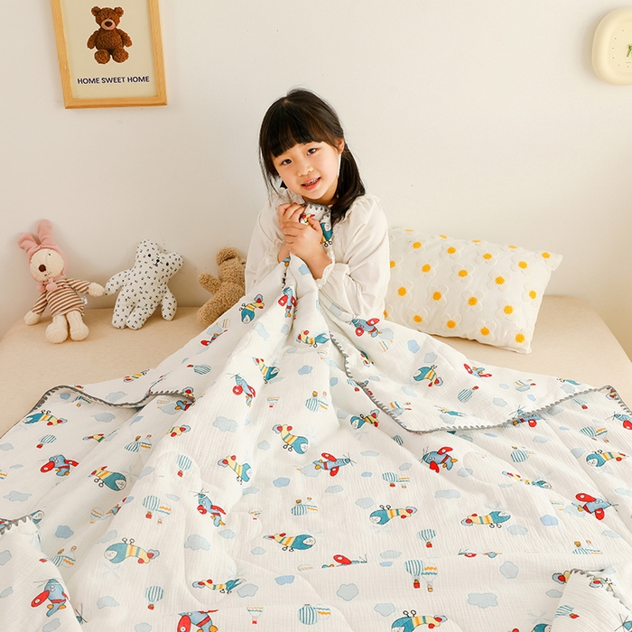 91家纺网 家纺一手货源 找家纺 十九色 2026新款婴儿纱皱布儿童贴身夏被被子被芯 滑翔机