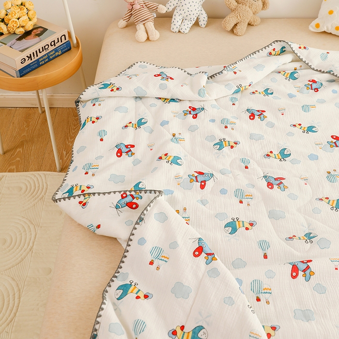 91家纺网 家纺一手货源 找家纺 十九色 2026新款婴儿纱皱布儿童贴身夏被被子被芯 滑翔机