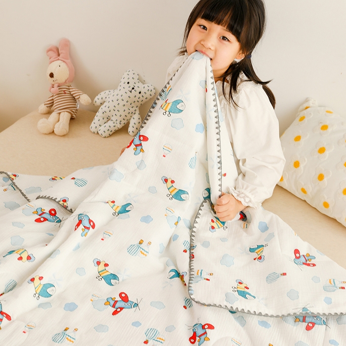 91家纺网 家纺一手货源 找家纺 十九色 2026新款婴儿纱皱布儿童贴身夏被被子被芯 滑翔机