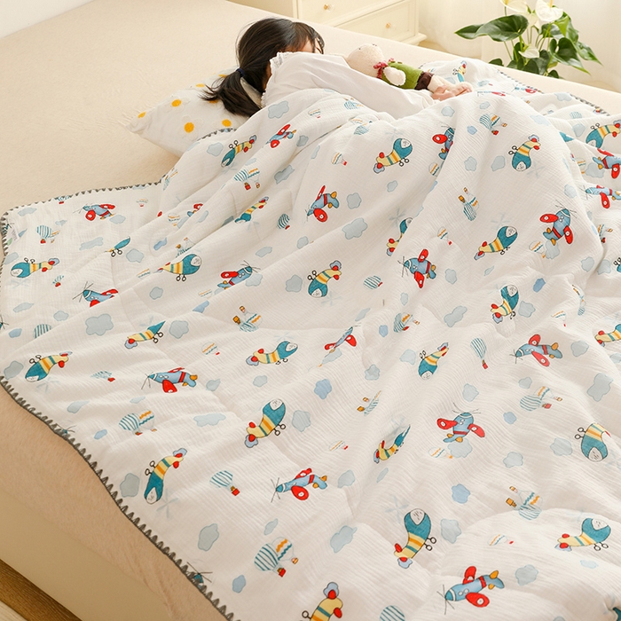 91家纺网 家纺一手货源 找家纺 十九色 2026新款婴儿纱皱布儿童贴身夏被被子被芯 滑翔机