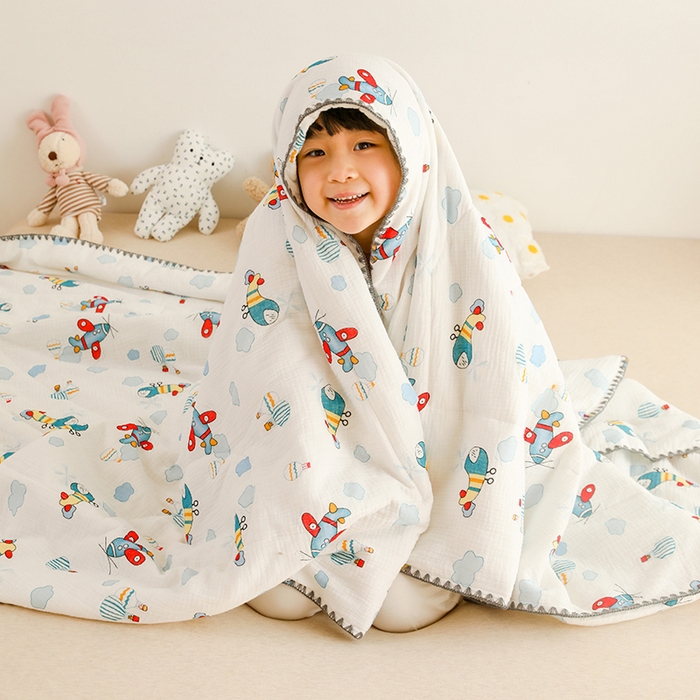 91家纺网 家纺一手货源 找家纺 十九色 2026新款婴儿纱皱布儿童贴身夏被被子被芯 滑翔机