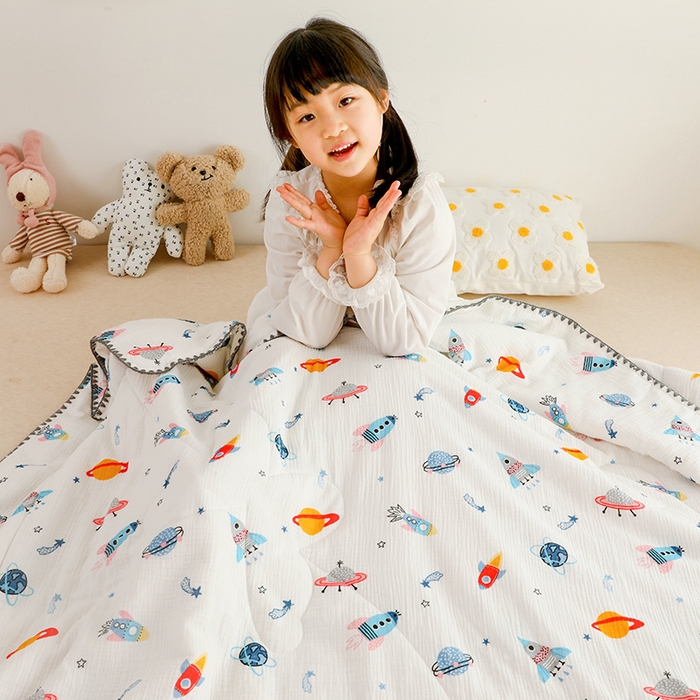十九色 2026新款婴儿纱皱布儿童贴身夏被被子被芯 快乐星球