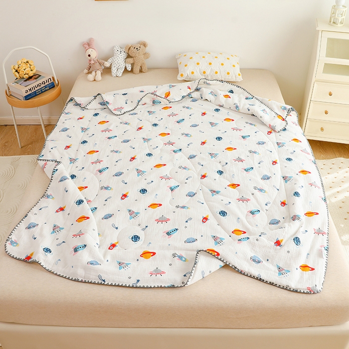 91家纺网 家纺一手货源 找家纺 十九色 2026新款婴儿纱皱布儿童贴身夏被被子被芯 快乐星球