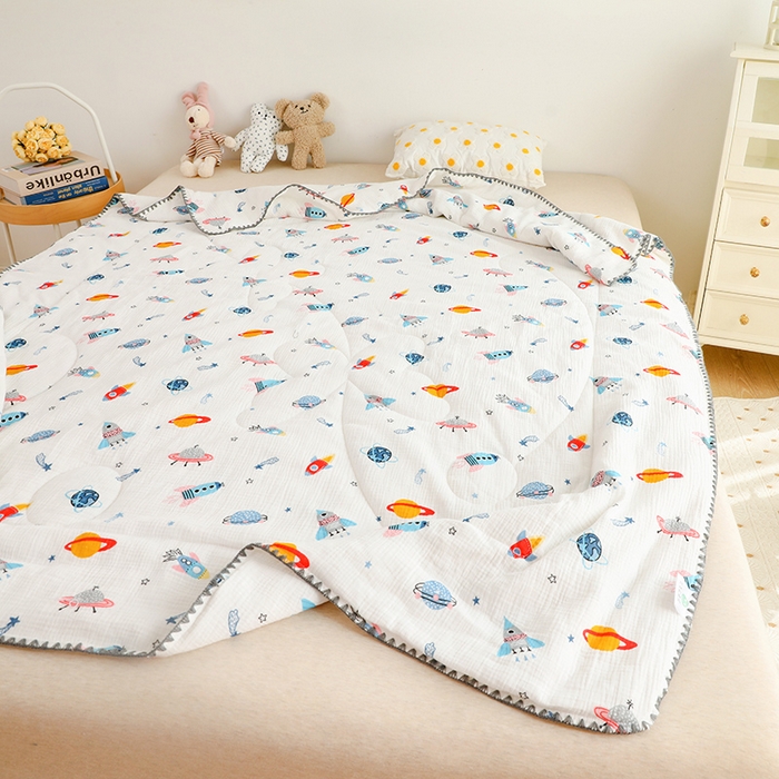 91家纺网 家纺一手货源 找家纺 十九色 2026新款婴儿纱皱布儿童贴身夏被被子被芯 快乐星球