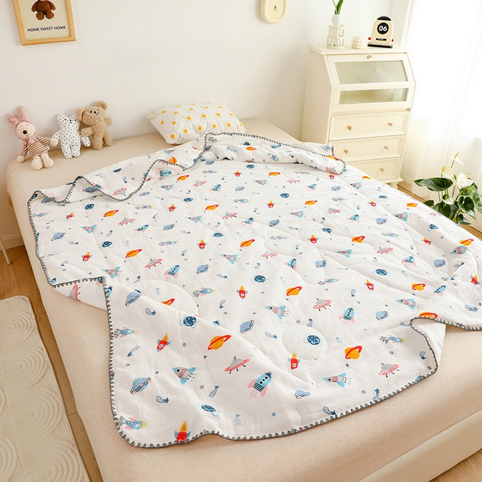 91家纺网 家纺一手货源 找家纺 十九色 2026新款婴儿纱皱布儿童贴身夏被被子被芯 快乐星球