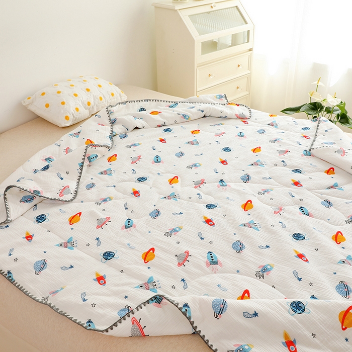 91家纺网 家纺一手货源 找家纺 十九色 2026新款婴儿纱皱布儿童贴身夏被被子被芯 快乐星球