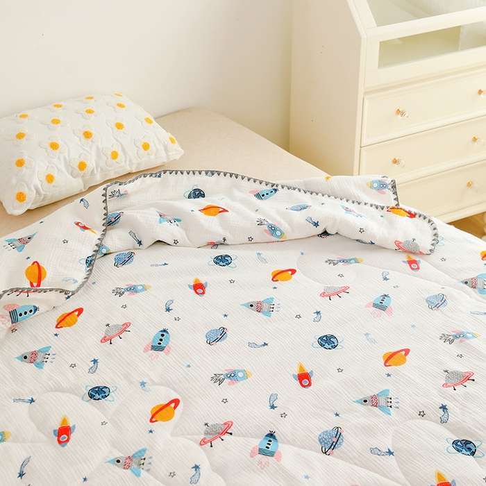 91家纺网 家纺一手货源 找家纺 十九色 2026新款婴儿纱皱布儿童贴身夏被被子被芯 快乐星球