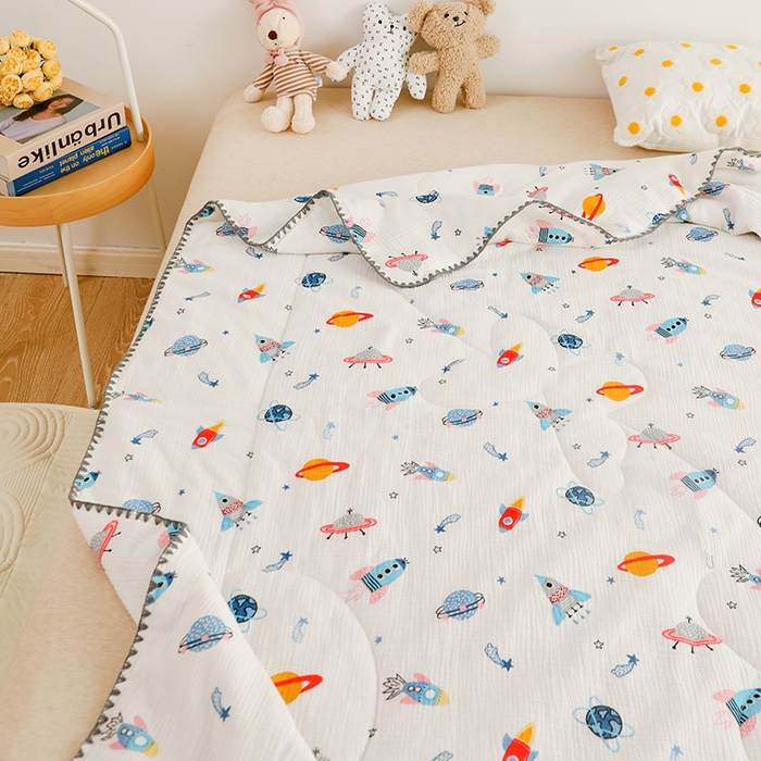 91家纺网 家纺一手货源 找家纺 十九色 2026新款婴儿纱皱布儿童贴身夏被被子被芯 快乐星球