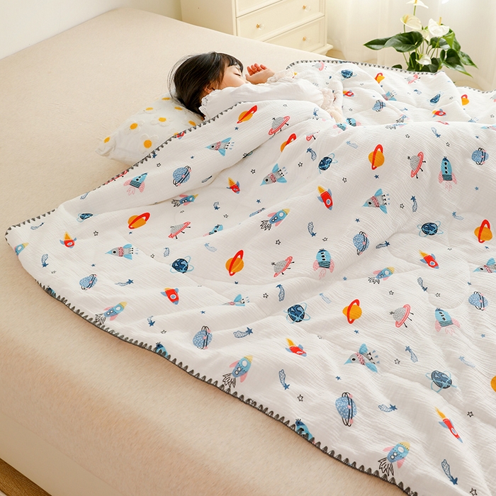 91家纺网 家纺一手货源 找家纺 十九色 2026新款婴儿纱皱布儿童贴身夏被被子被芯 快乐星球