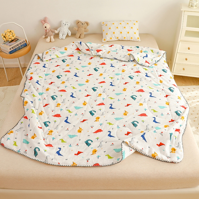 91家纺网 家纺一手货源 找家纺 十九色 2026新款婴儿纱皱布儿童贴身夏被被子被芯 五彩恐龙