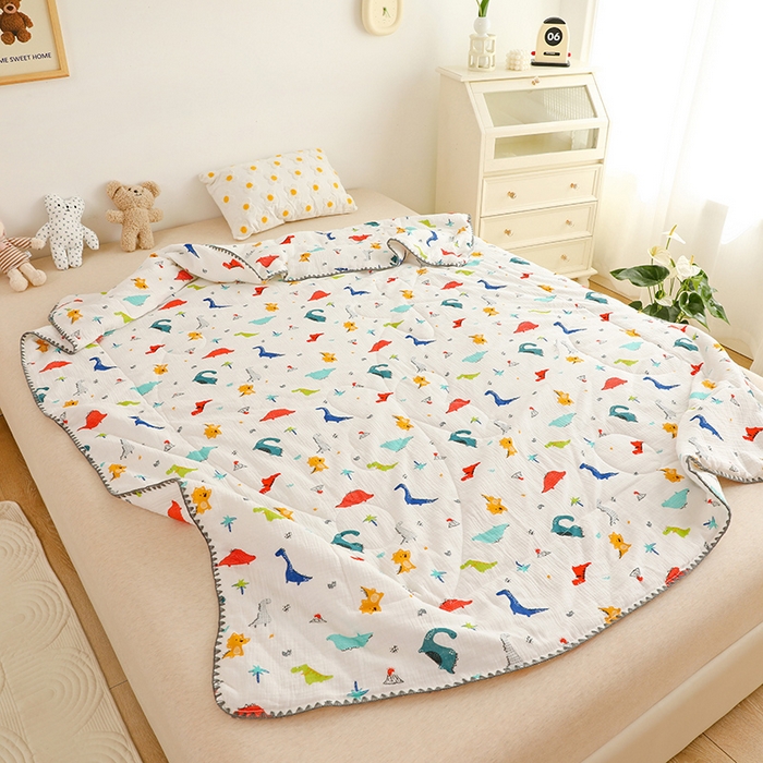 91家纺网 家纺一手货源 找家纺 十九色 2026新款婴儿纱皱布儿童贴身夏被被子被芯 五彩恐龙