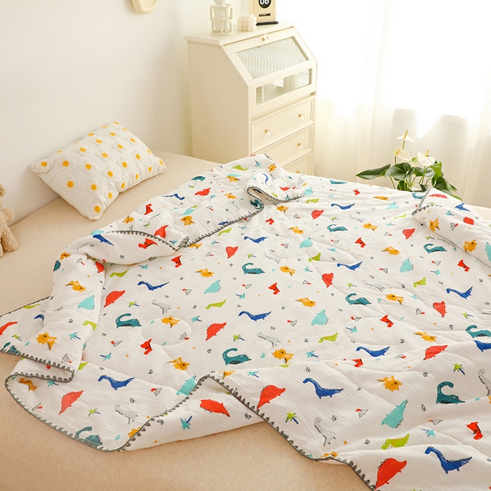 91家纺网 家纺一手货源 找家纺 十九色 2026新款婴儿纱皱布儿童贴身夏被被子被芯 五彩恐龙