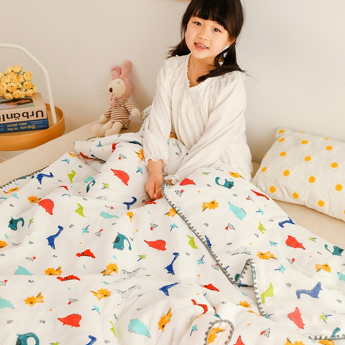 91家纺网 家纺一手货源 找家纺 十九色 2026新款婴儿纱皱布儿童贴身夏被被子被芯 五彩恐龙