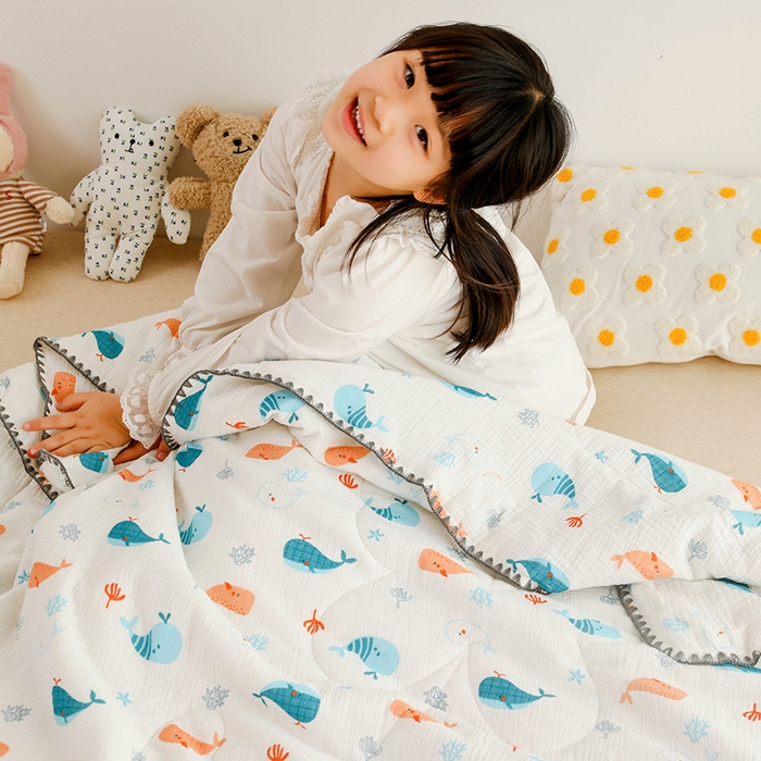 十九色 2026新款婴儿纱皱布儿童贴身夏被被子被芯 小鲸鱼