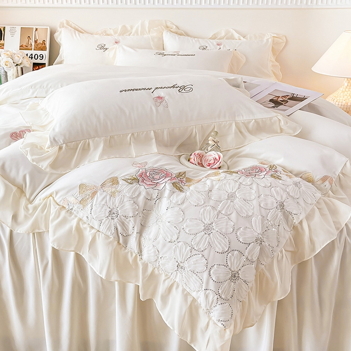 91家纺网 家纺一手货源 找家纺 （总）富宁家纺 2026新款亲肤棉重工艺四件套-花芝舞