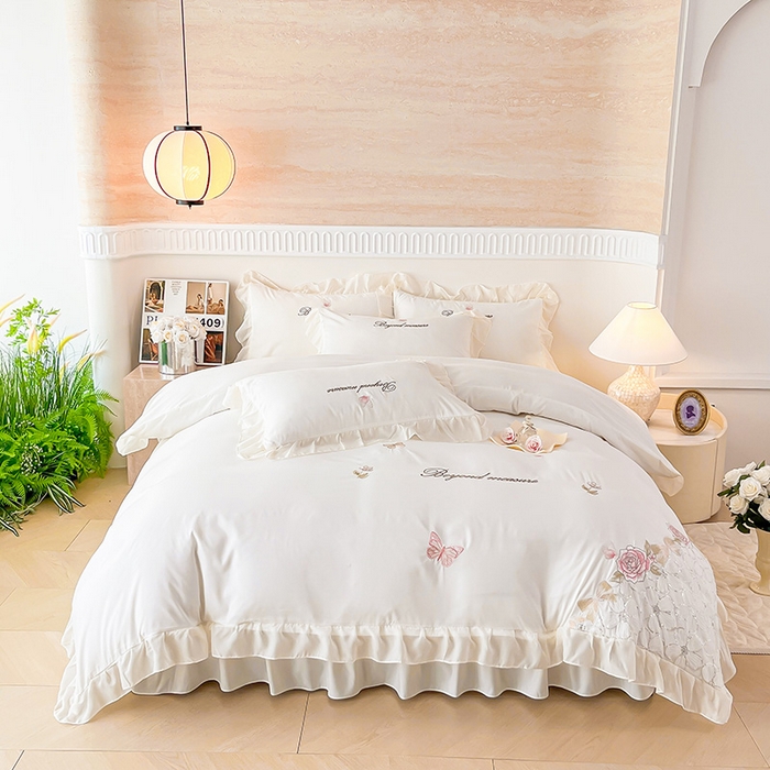 91家纺网 家纺一手货源 找家纺 富宁家纺 2026新款亲肤棉重工艺四件套-花芝舞 花芝舞-白