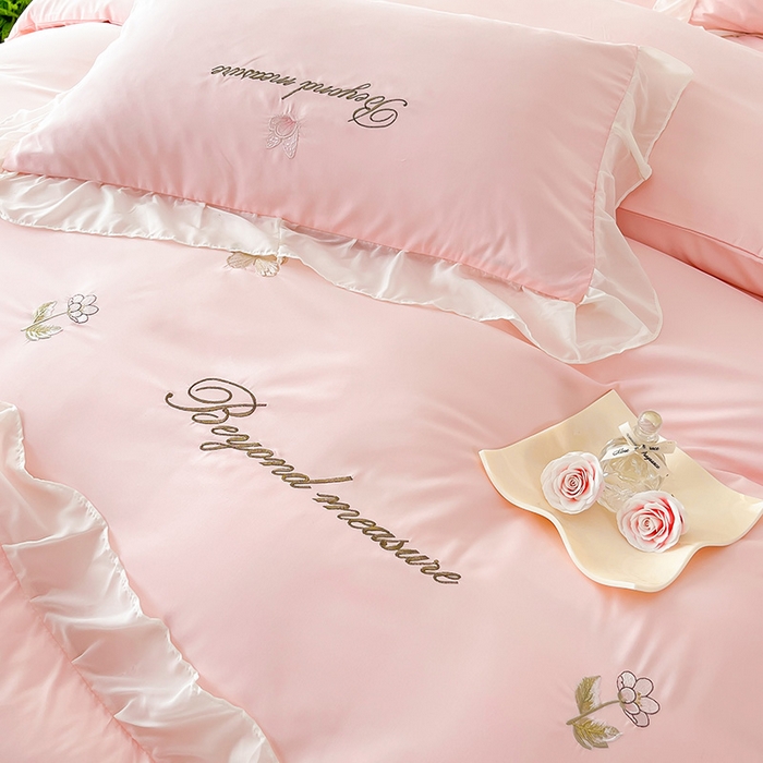 91家纺网 家纺一手货源 找家纺 富宁家纺 2026新款亲肤棉重工艺四件套-花芝舞 花芝舞-粉