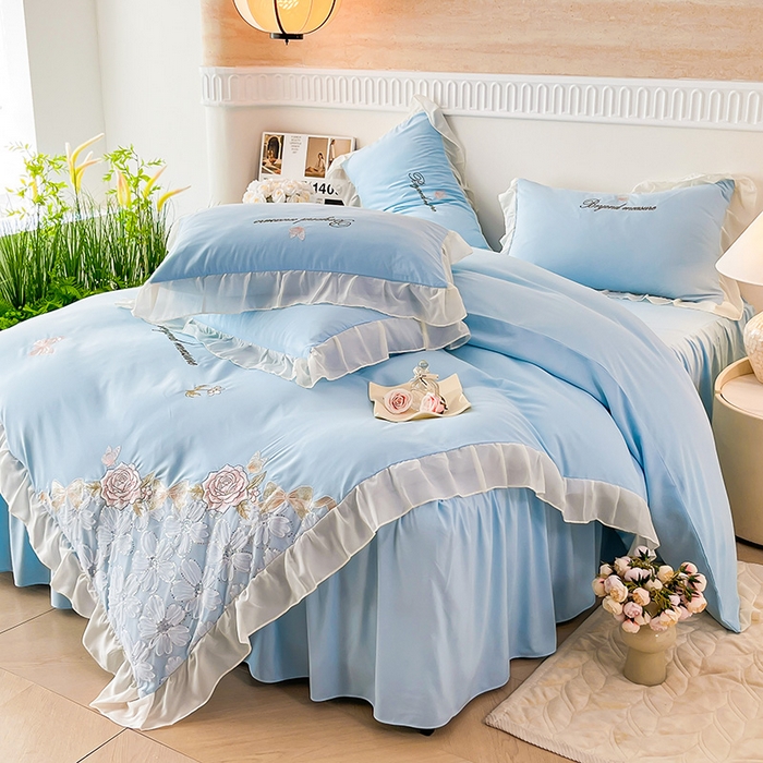 91家纺网 家纺一手货源 找家纺 富宁家纺 2026新款亲肤棉重工艺四件套-花芝舞 花芝舞-蓝