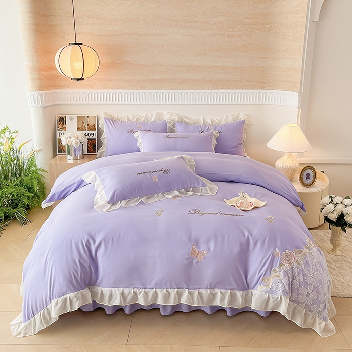 91家纺网 家纺一手货源 找家纺 富宁家纺 2026新款亲肤棉重工艺四件套-花芝舞 花芝舞-紫