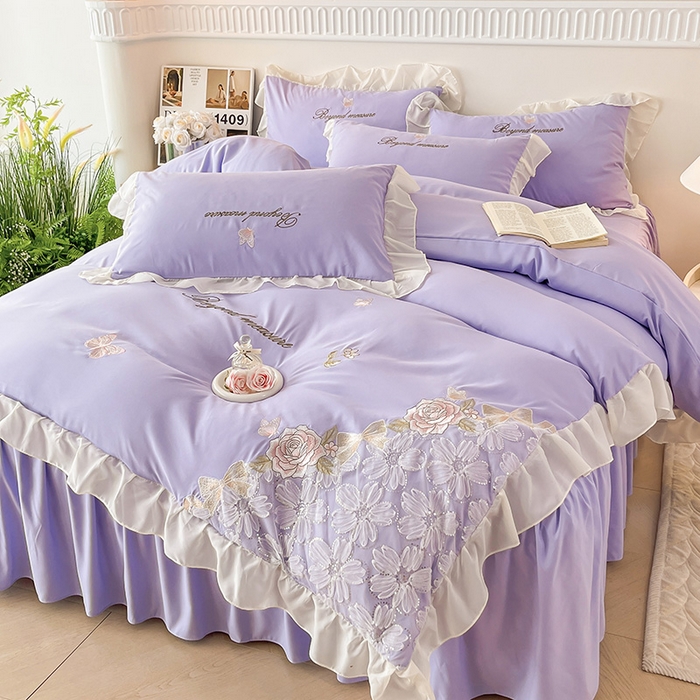 91家纺网 家纺一手货源 找家纺 富宁家纺 2026新款亲肤棉重工艺四件套-花芝舞 花芝舞-紫