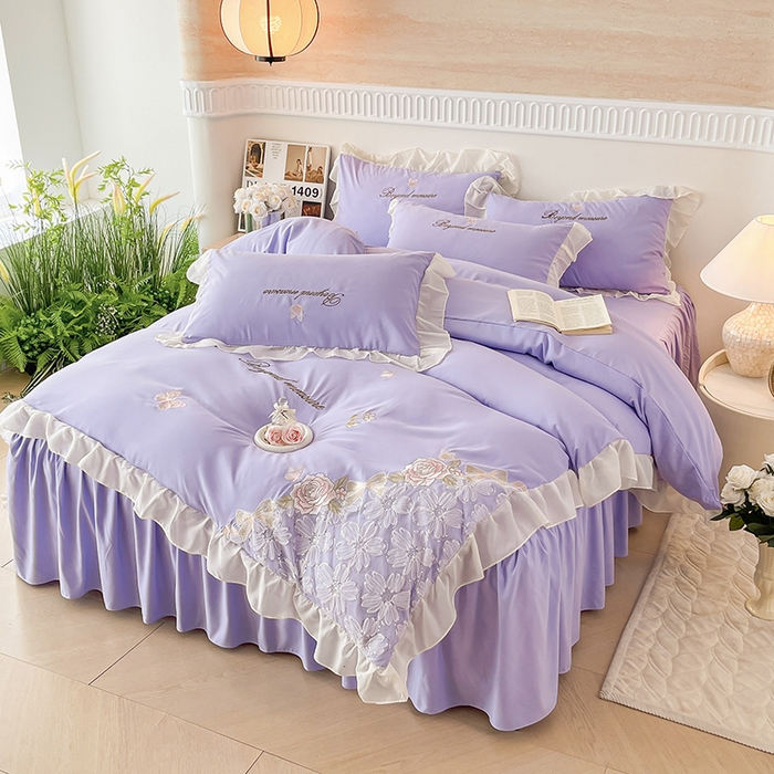 91家纺网 家纺一手货源 找家纺 富宁家纺 2026新款亲肤棉重工艺四件套-花芝舞 花芝舞-紫