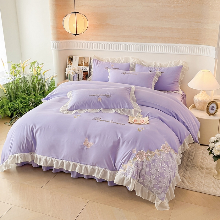 91家纺网 家纺一手货源 找家纺 富宁家纺 2026新款亲肤棉重工艺四件套-花芝舞 花芝舞-紫