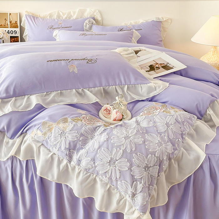 91家纺网 家纺一手货源 找家纺 富宁家纺 2026新款亲肤棉重工艺四件套-花芝舞 花芝舞-紫