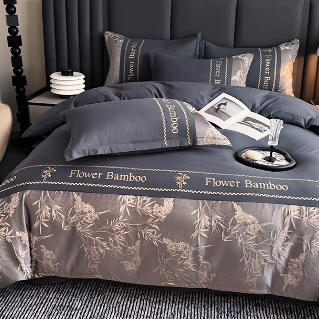 91家纺网 家纺一手货源 找家纺 （总）富宁家纺 2026新款立体提花磨毛刺绣款四件套-花竹