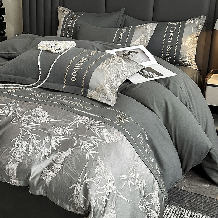 91家纺网 家纺一手货源 找家纺 （总）富宁家纺 2026新款立体提花磨毛刺绣款四件套-花竹