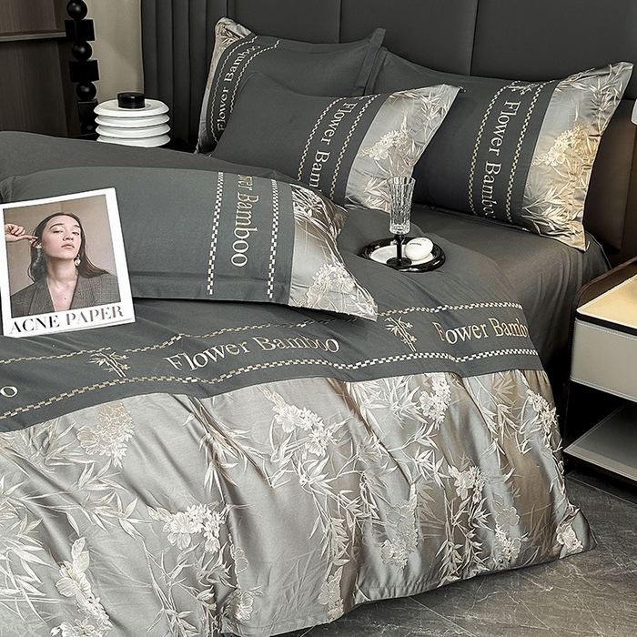 91家纺网 家纺一手货源 找家纺 （总）富宁家纺 2026新款立体提花磨毛刺绣款四件套-花竹