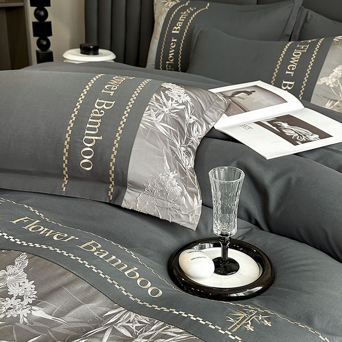 91家纺网 家纺一手货源 找家纺 （总）富宁家纺 2026新款立体提花磨毛刺绣款四件套-花竹