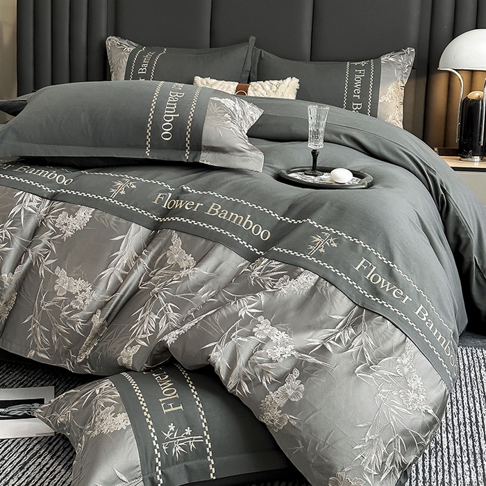 91家纺网 家纺一手货源 找家纺 （总）富宁家纺 2026新款立体提花磨毛刺绣款四件套-花竹