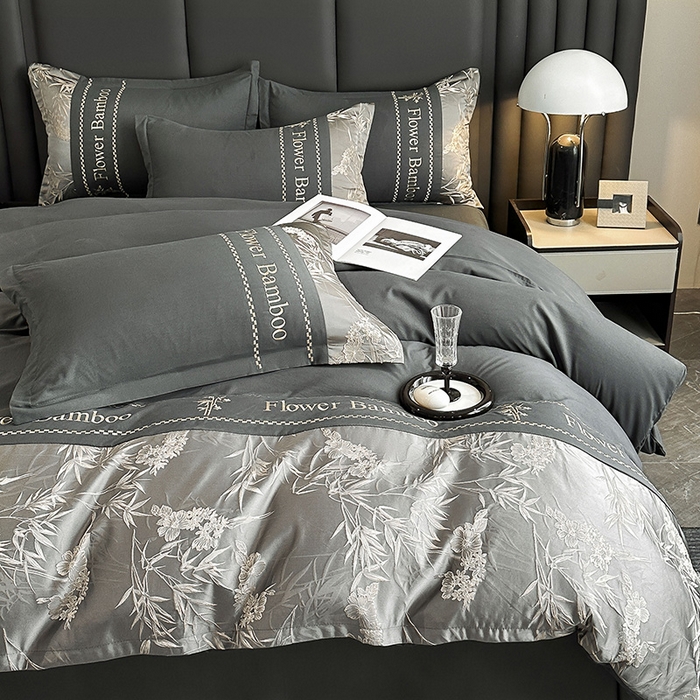 91家纺网 家纺一手货源 找家纺 （总）富宁家纺 2026新款立体提花磨毛刺绣款四件套-花竹