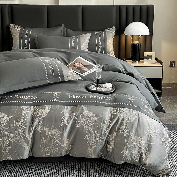 91家纺网 家纺一手货源 找家纺 （总）富宁家纺 2026新款立体提花磨毛刺绣款四件套-花竹