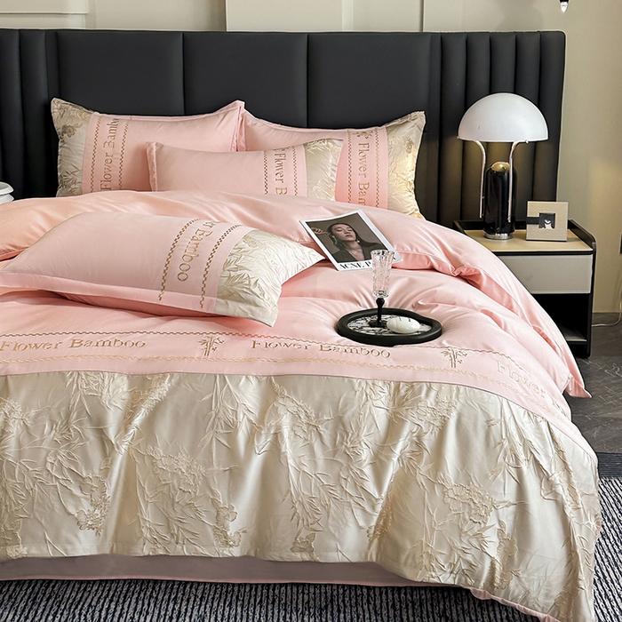 91家纺网 家纺一手货源 找家纺 （总）富宁家纺 2026新款立体提花磨毛刺绣款四件套-花竹