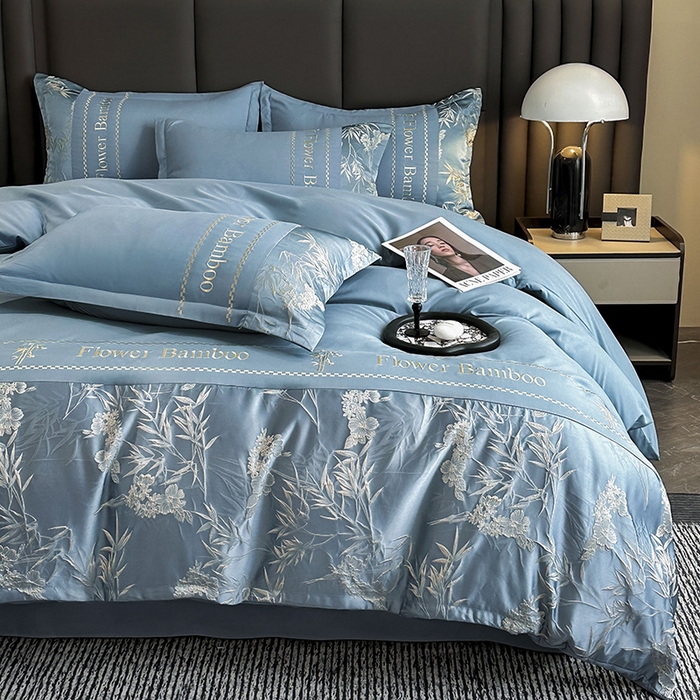 91家纺网 家纺一手货源 找家纺 （总）富宁家纺 2026新款立体提花磨毛刺绣款四件套-花竹