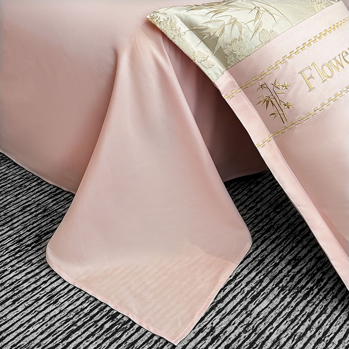 91家纺网 家纺一手货源 找家纺 富宁家纺 2026新款立体提花磨毛刺绣款四件套-花竹 花竹-春桃粉