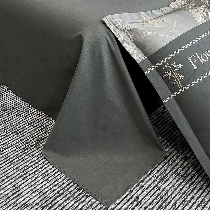 91家纺网 家纺一手货源 找家纺 富宁家纺 2026新款立体提花磨毛刺绣款四件套-花竹 花竹-风铃灰