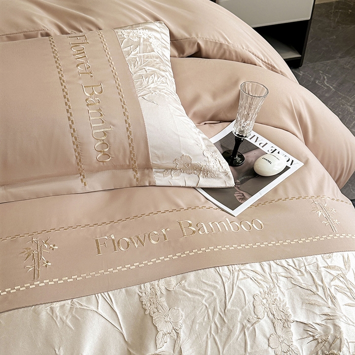 91家纺网 家纺一手货源 找家纺 富宁家纺 2026新款立体提花磨毛刺绣款四件套-花竹 花竹-卡其棕