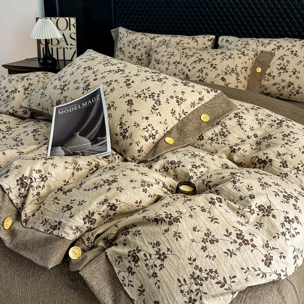 （总）晚爱家纺（原晚安家居） 2026新款加厚双层纱原麻纽扣款四件套