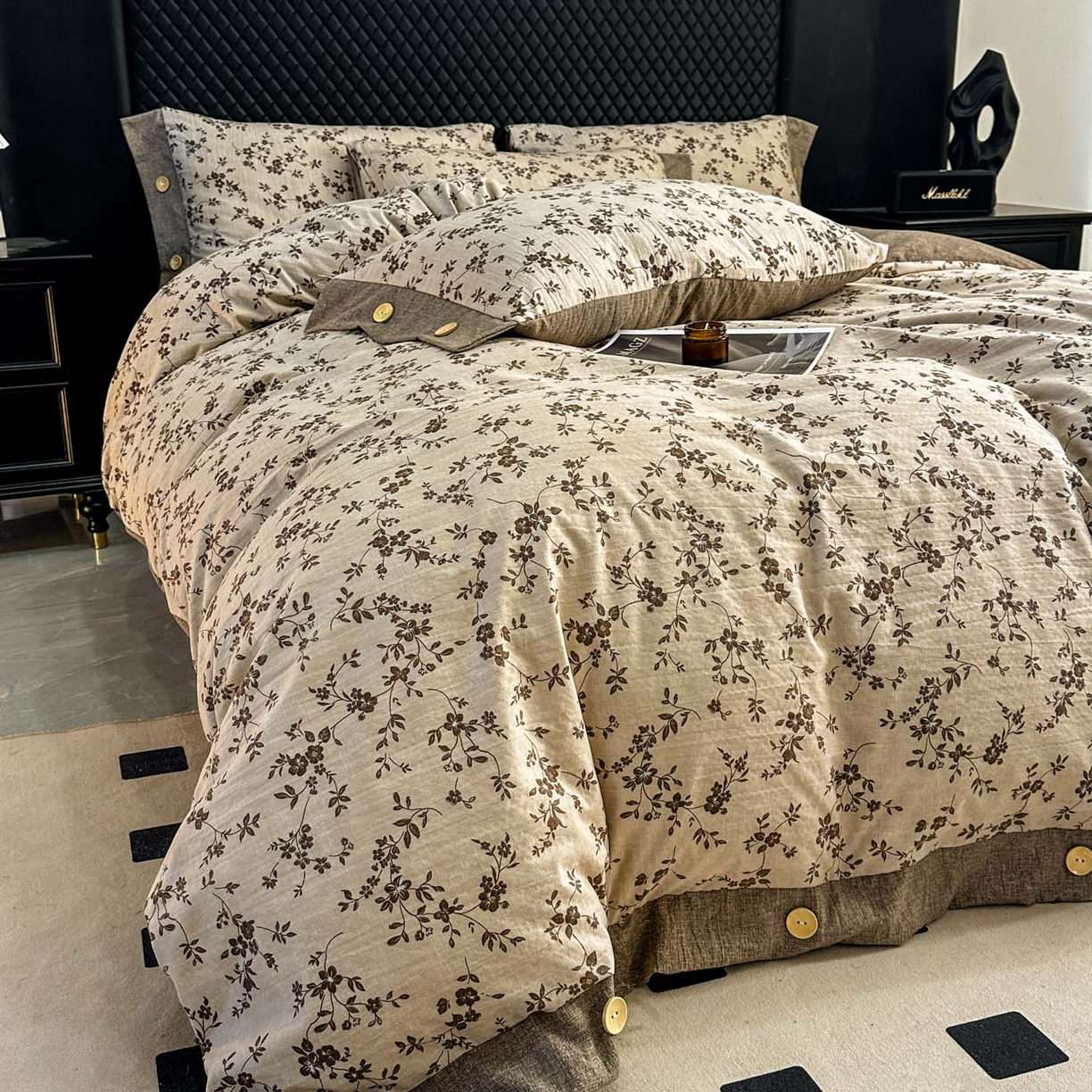 91家纺网 家纺一手货源 找家纺 （总）晚爱家纺（原晚安家居） 2026新款加厚双层纱原麻纽扣款四件套