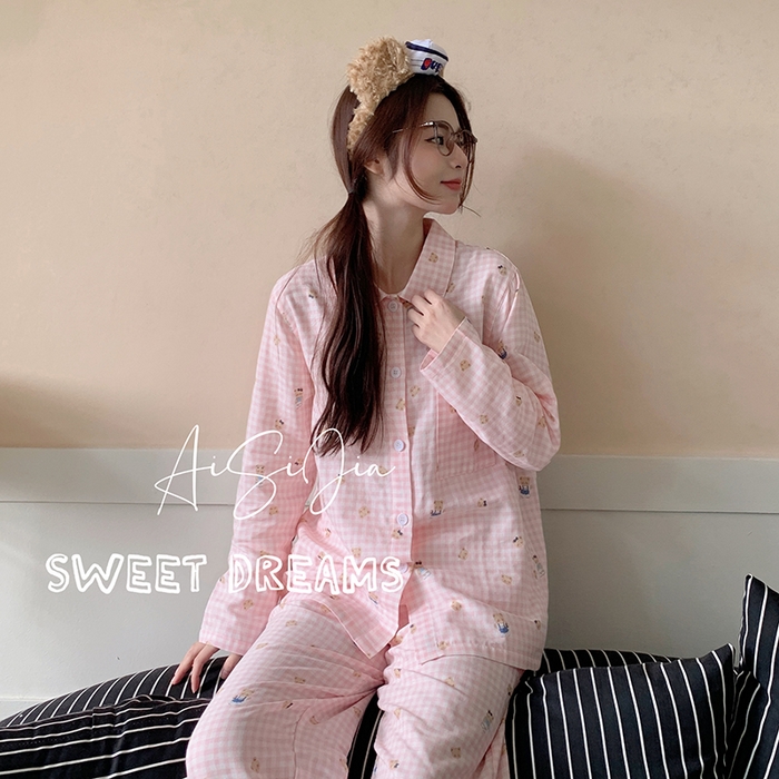 91家纺网 家纺一手货源 找家纺 （总）爱思佳 2026新款全棉双层纱长袖长裤睡衣