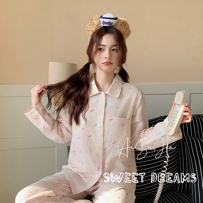 91家纺网 家纺一手货源 找家纺 （总）爱思佳 2026新款全棉双层纱长袖长裤睡衣