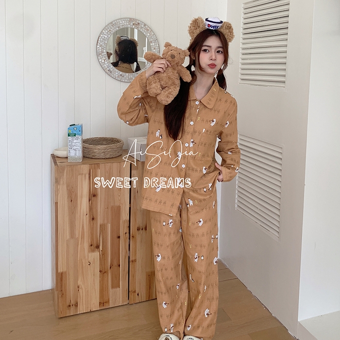 91家纺网 家纺一手货源 找家纺 （总）爱思佳 2026新款全棉双层纱长袖长裤睡衣