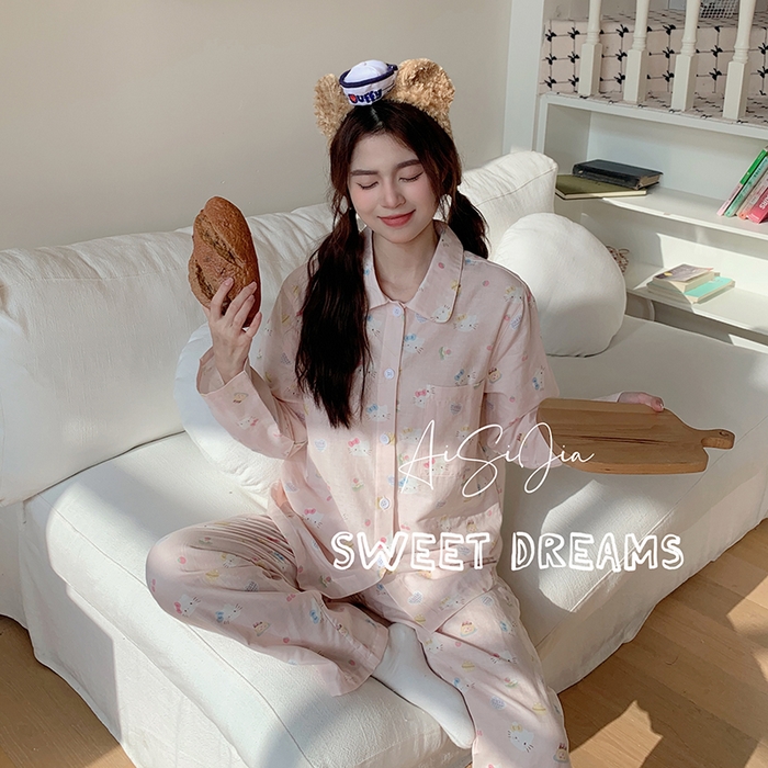 91家纺网 家纺一手货源 找家纺 （总）爱思佳 2026新款全棉双层纱长袖长裤睡衣