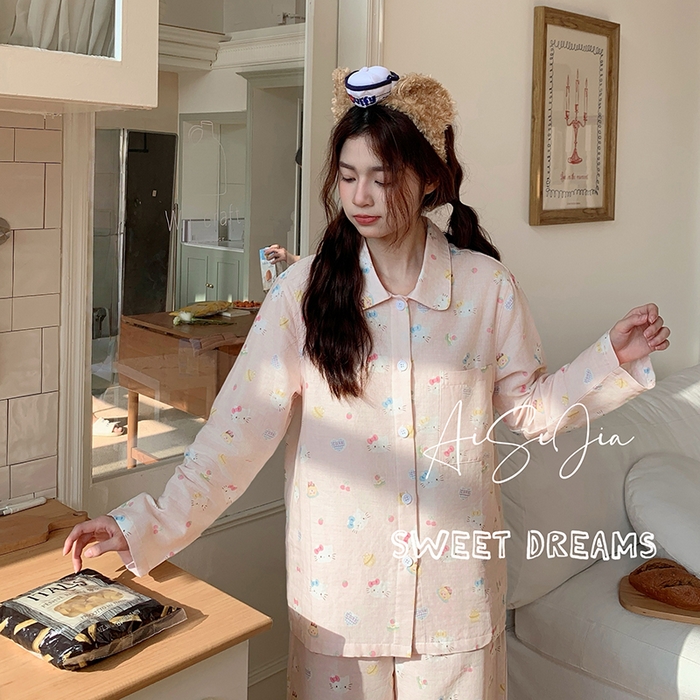 91家纺网 家纺一手货源 找家纺 （总）爱思佳 2026新款全棉双层纱长袖长裤睡衣