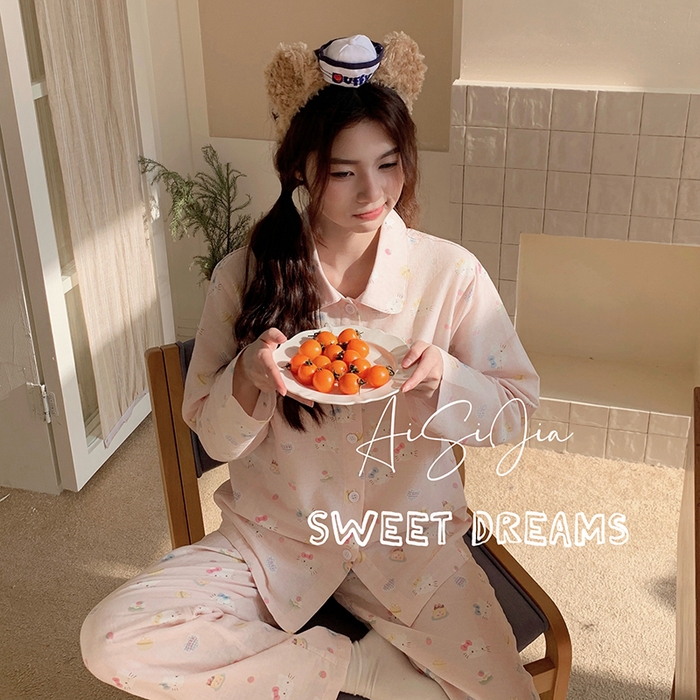 91家纺网 家纺一手货源 找家纺 （总）爱思佳 2026新款全棉双层纱长袖长裤睡衣